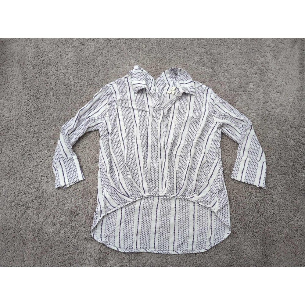 Umgee USA Shirt Womens Medium White Striped Twist Front High-Low Hemline Casual